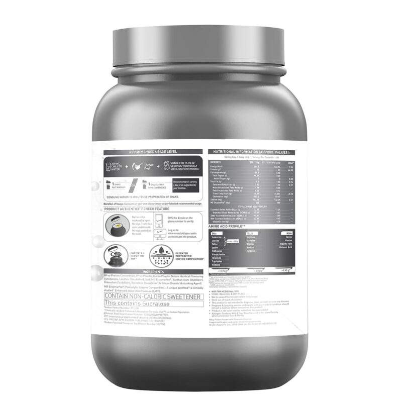 MuscleBlaze Biozyme Performance Whey Protein (Rich Chocolate, 1 kg / 2.2 lb) | Clinically Tested 50% Higher Protein Absorption | Informed Choice UK, Labdoor USA Certified & US Patent Filed EAF® - Image 8