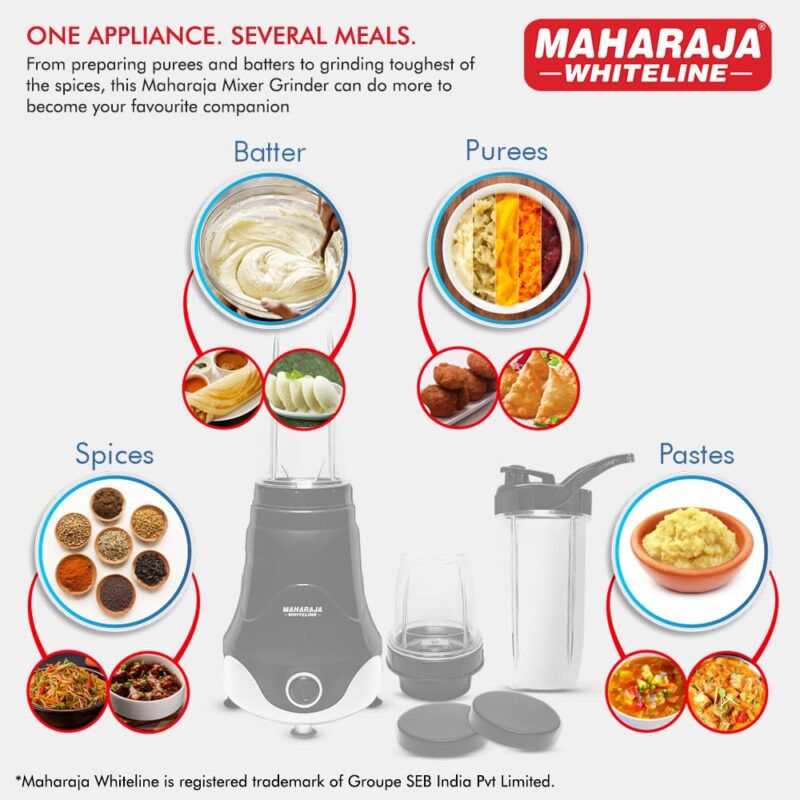 Maharaja Whiteline Xpress Blend Mixer Grinder With 3 Jars 400 Watt- Mx-280 (Black & White) Plastic - Image 2