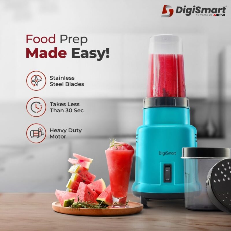 DIGISMART Nutri Mixer Grinder With 2 Jar | 500 Watt | Long Lasting Shock Proof Abs Body | Heavy Duty Motor Multi Purpose Blade Come With 1 Years Warranty (Blue) - Image 4