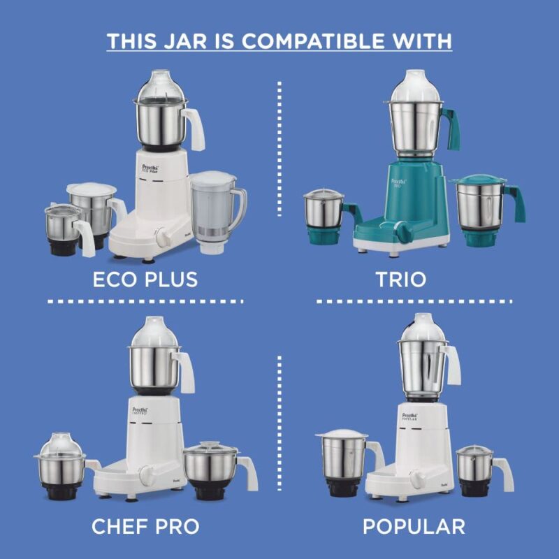 Preethi MGA-515 1 Litre Taper Jar (White), Stainless Steel - Image 2