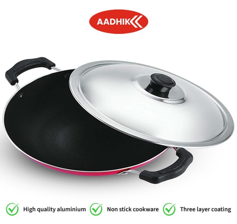 AADHIK Non-Stick Appa Chetty, Aluminium Appachatty, 23cm Diameter, 2.6mm Appachatti, Gas Compatible, Red - Image 7