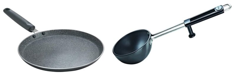Prestige Hard Anodised Tadka Pan, 100 mm Omega Deluxe Granite Dosa Tawa, Black, 250 mm