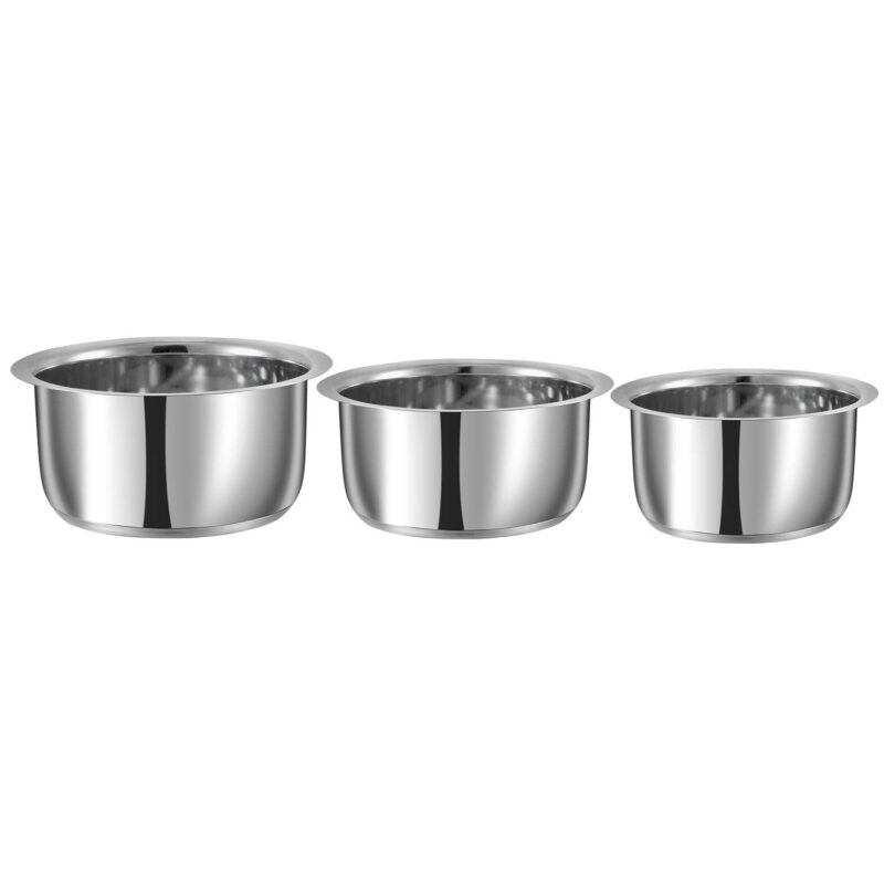 Vinod Stainless Steel Capsule Bottom Tope/Patila Combo Set Of 3 Pcs-2.7 Liter(14Cm Diameter),3.4 L(15Cm Diameter)And 4 L(16Cm Diameter)-Silver - Image 2
