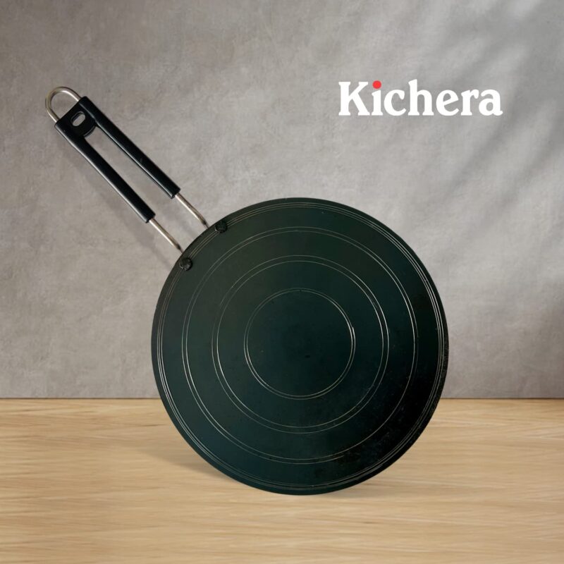 Kichera Traditional Iron Dosa Kal/Pure Iron Dosa Tawa with Stainless Steel Handle 28cm/11 inch, 1kg | Gas Stove and Induction Friendly | Pre-Seasoned Black Flat Iron Tawa - Image 3