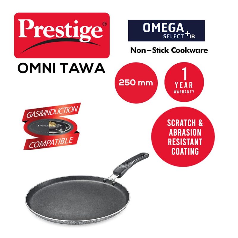 Prestige Aluminium Omega Select Plus IB Non-Stick Omni Tawa, 25 cm, Multicolour, Medium - Image 6