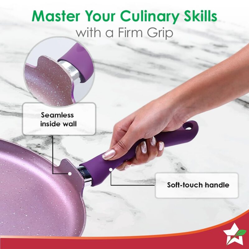 Wonderchef Royal Velvet Non-Stick 28cm Dosa Tawa I Induction Ready | Soft-Touch Handles |Non – Toxic I Virgin Aluminium| 3 mm Thick | 1.8 litres | 2 Year Warranty | Purple - Image 3