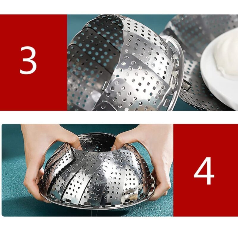 TCNAM Vegetable Steamer Basket, Folding Steamer to Fits Various Size Pot, Premium Stainless Steel Veggie Steamer Basket Insert for Veggie/Fish/Seafood/Momos/Fruits/Salad Cooking (SILVER, L) - Image 3