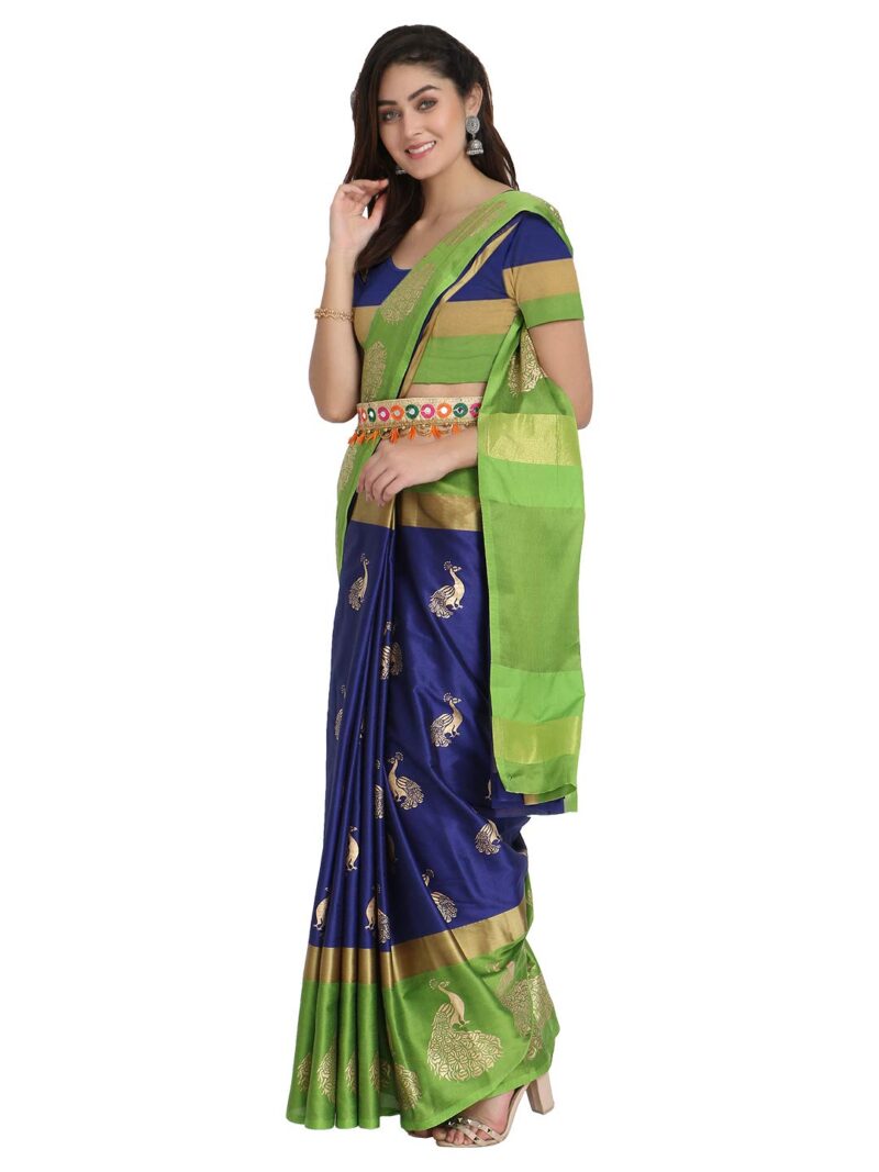 Leriya Fashion Women's Soft Cotton Silk Foli Work (jari Work) Saree with Belt(Free Size) (Blue) - Image 5
