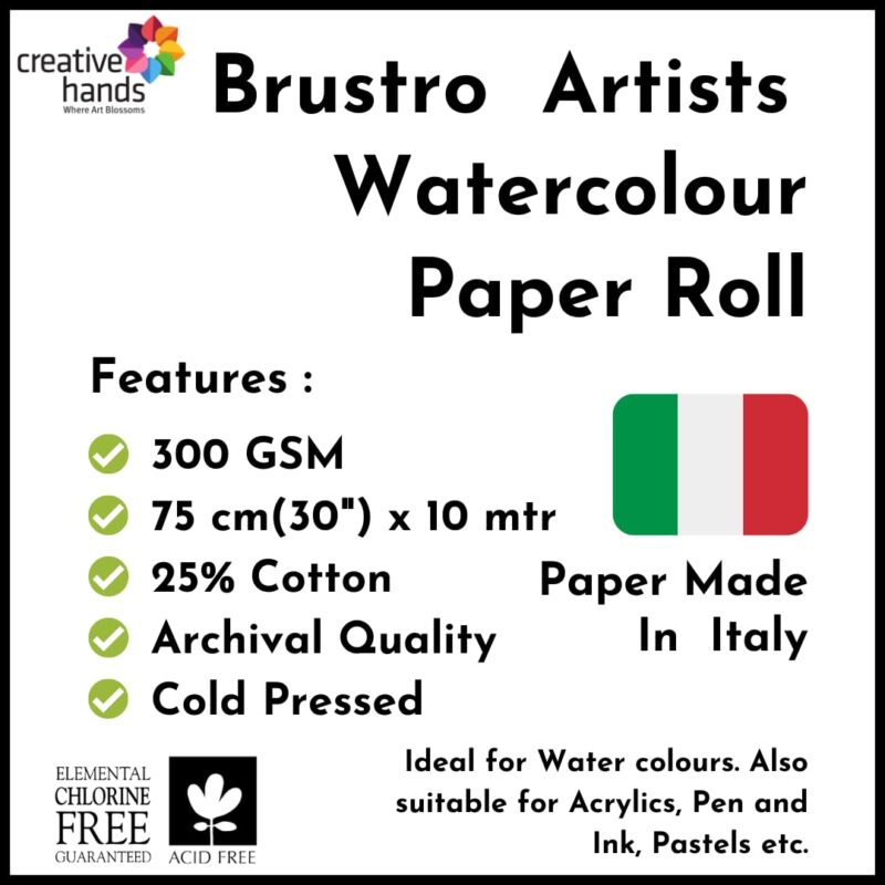 Brustro Artists' Watercolour 25% Cotton Paper Roll 300 gsm Cold Pressed Size 75 cm(30") x 10 mtr - Image 3