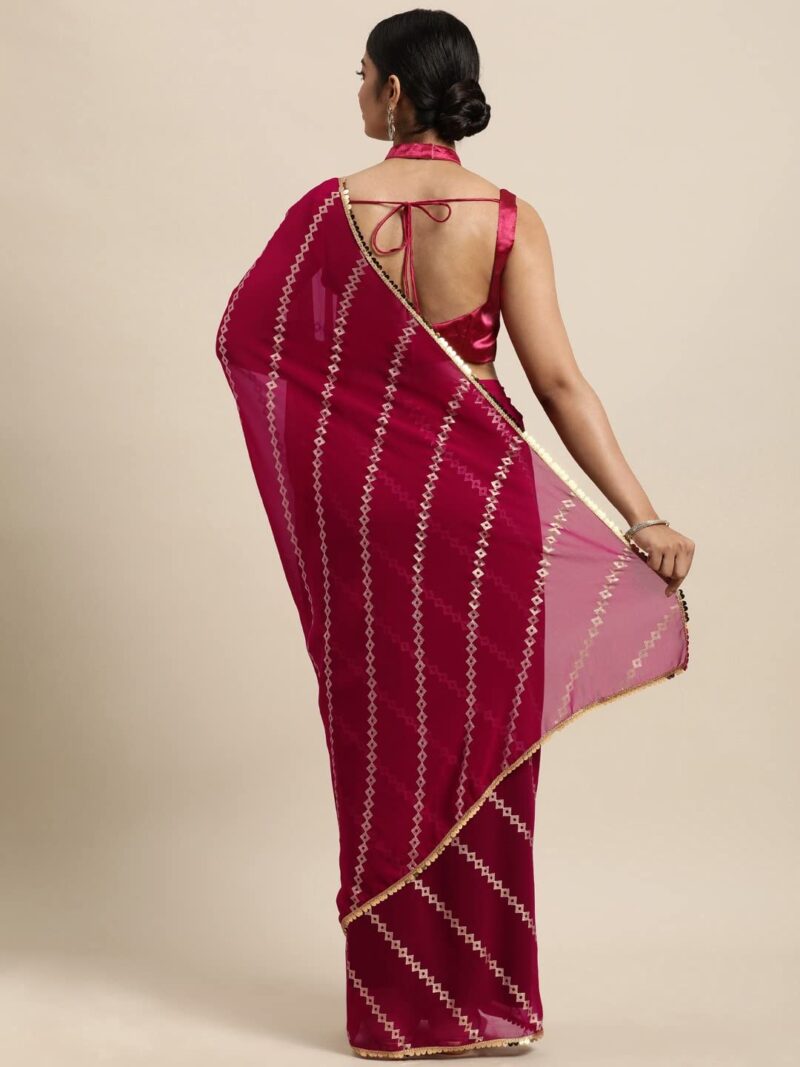 Looks 18 Women's Geometric Print Pure Georgette Saree With Blouse Piece (Georgette-Pink-sari-0222-Free-Size_Pink) - Image 5
