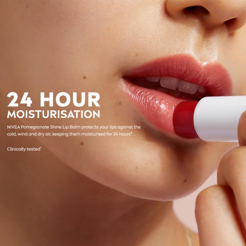 NIVEA Shine Caring Lip Balm, Pomegranate, 4.8G, Red - Image 6