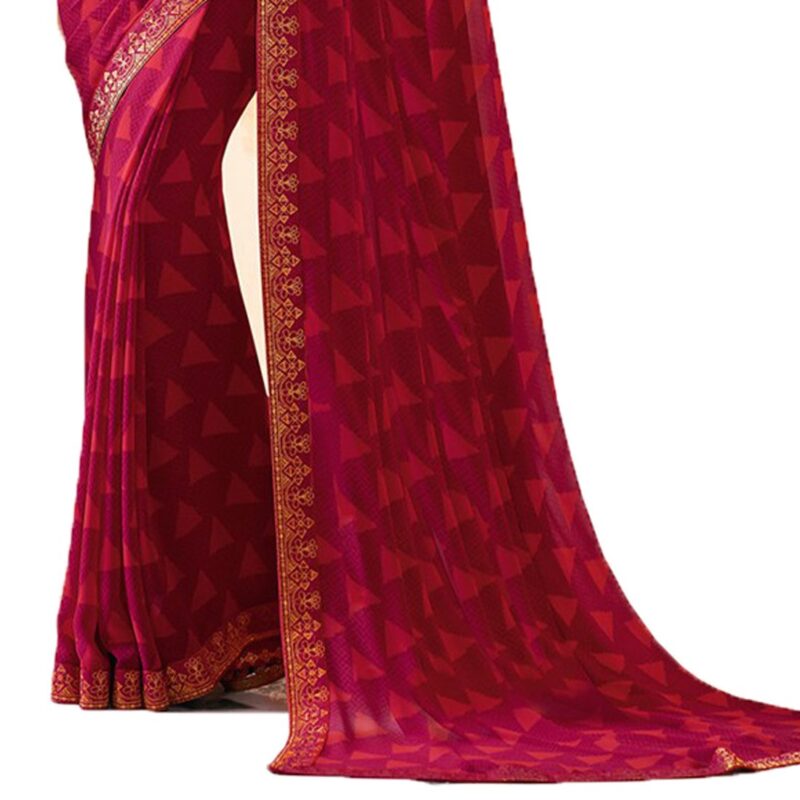 ROOP SUNDARI SAREES Women's Geometric Traingle Printed Georgette Stylish Saree For Women with Blouse Piece (A20 PINK NEW_Multicolored_Free Size 6.30 Mtr) - Image 3