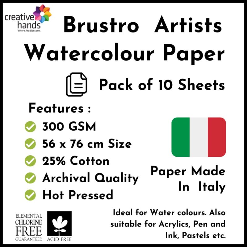 Brustro Artists' Watercolour paper 25% cotton HP 300 Gsm 56 x 76 cm (10 Sheets) - Image 2