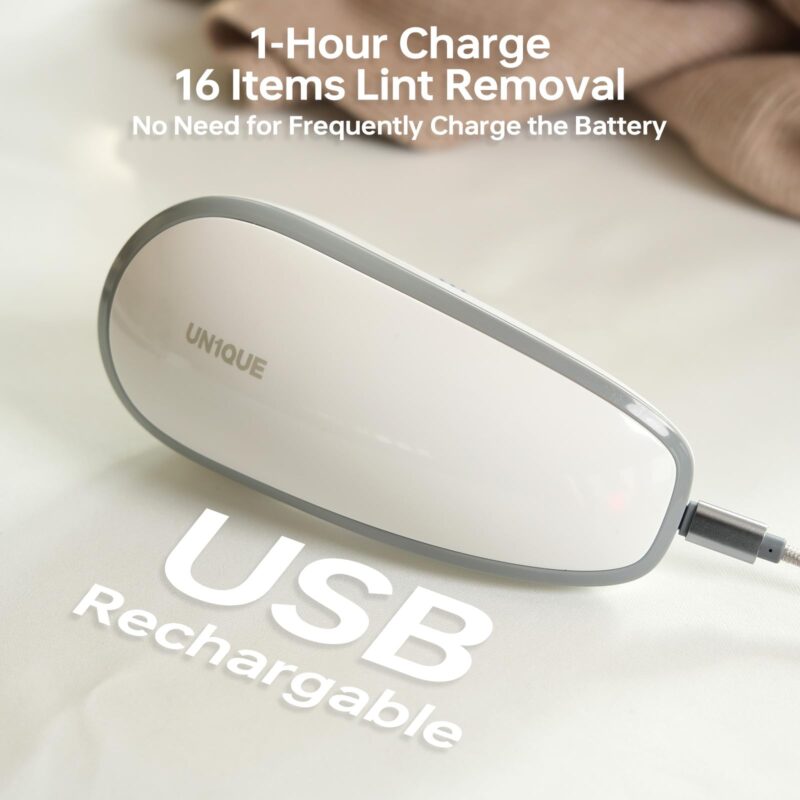 UN1QUE Rechargeable Lint Remover, Six-Blade Design Lint Remover for Clothes, USB Charging Port, Supports Cordless Use, Lint Remover for Woolen Clothes, Blankets, Sofas, Curtains, etc.-White - Image 4