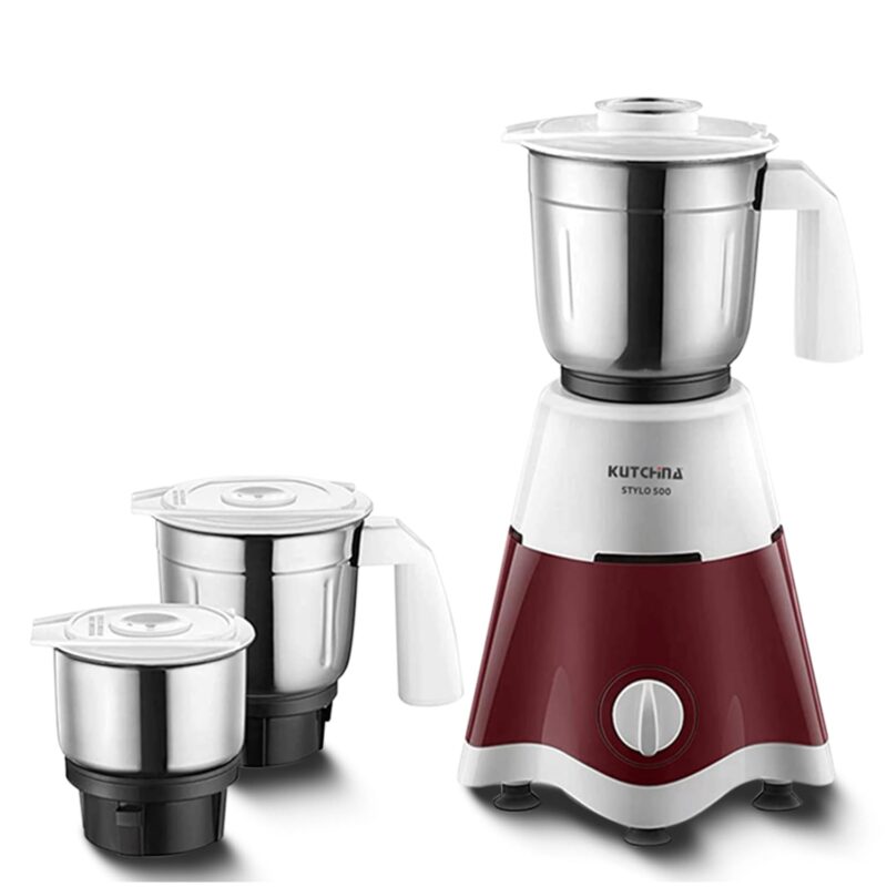 Kutchina Stylo 500 Hygrade Motor Mixer Grinder 500 Watt with 3 Jars (Liquidizing, Wet Grinding, Chutney Jar) | Stainless Steel Blades | Mixer Grinder 500+ Watt | 2 Years on Product