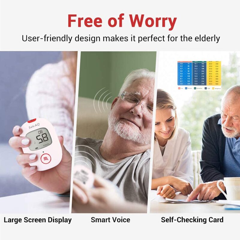 Sinocare PTS(USA) Diabetes Testing Kit/Blood Glucose Monitor Safe AQ Voice/Glucometer with Voice Reminder and Light Warning/Blood Sugar Test with 50Strips & 50Lancets & Case Pack - Image 3