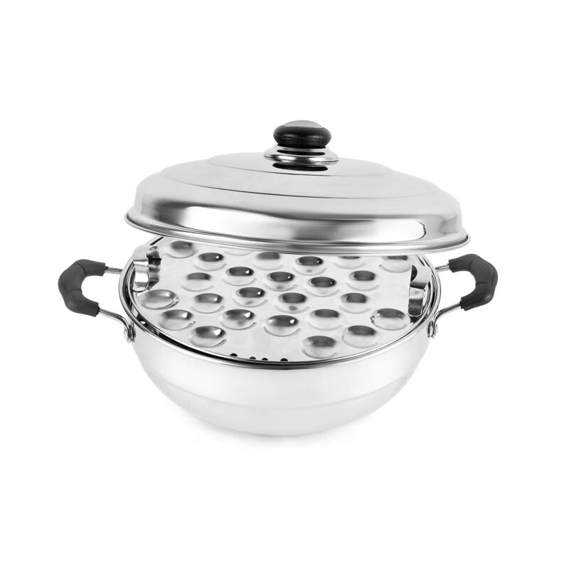 Cello Stainless Steel Induction Base Idli Cooker And Multi Kadhai Set of 6, Silver, 5 liter | Compatible With Gas Stove & Induction | Ideal For Dhokla, Patra, Idli and Momos - Image 5