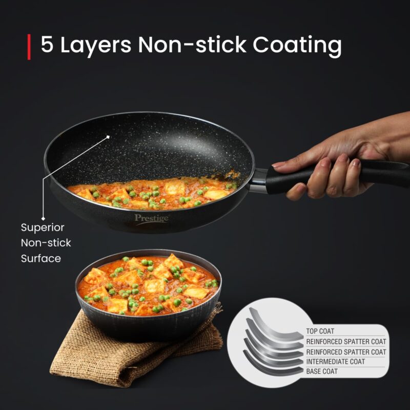 Prestige Non-Stick Omega Deluxe Granite Fry Pan | 24 Centimetre | Black | Induction Base | 5 Layer Non-Stick Cookware | Dishwasher Safe | 2-Layer Metallic Finish - Image 5