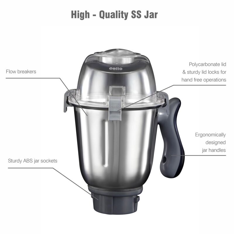 Cello Discovery Chef Mixer Grinder 5 Jars, 1000Watts | Chutney Jar, Wet Jar, Food Machine, Juicer Jar, Dry Jar | Stainless Steel Jars and Sturdy Body | 6 Additional Attachments - Image 3