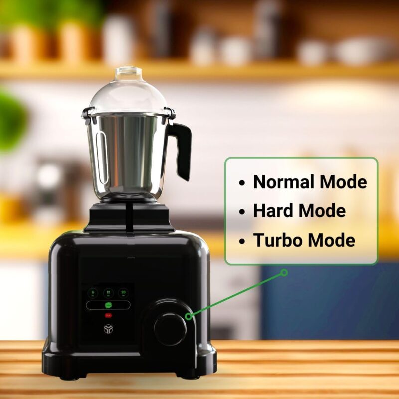 MecTURING 800W Mixer Grinder with 4-Year Warranty | 22000 RPM High-Speed Motor | 4 Handsfree Smart-Lock Jars | Touch Panel & Rotary Dial with Timer | Food-Grade Stainless Steel | All-India Service - Image 4
