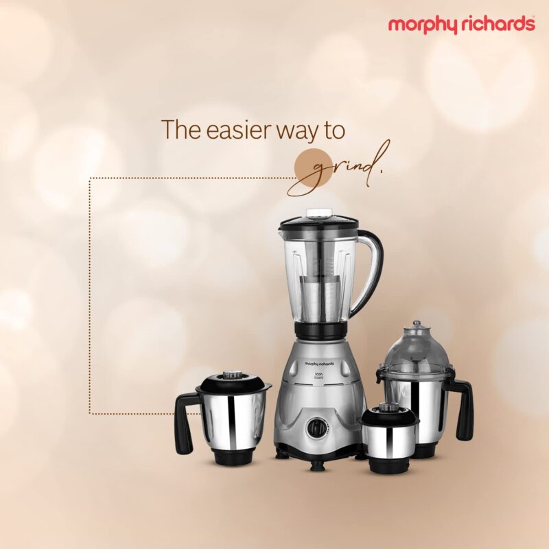 Morphy Richards Icon Superb 750 Watts Mixer Grinder| 4 Stainless Steel Mixer Jars including Juicer Jar| 3-Speed Control with Pulse Effect| 1-Yr Warranty by Brand| Silver & Black - Image 7