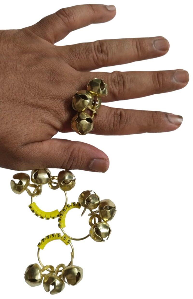 (Big Size, High Sound) Classy Looks Ghungroo Bells Finger Clapping Ring Yellow Kadi (Non Brass) Home Temple Pooja Aarti Bhajan Ganapati Ganesh Navratri Festivals Musical Gifting Goddess Chiming (2) - Image 2