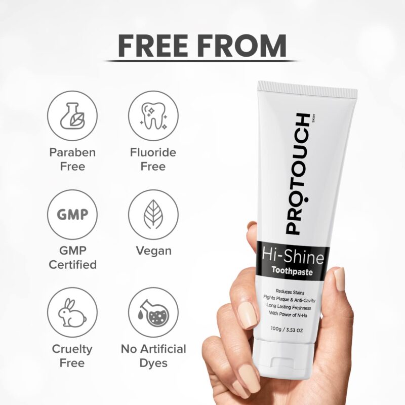 PROTOUCH Hi Shine Toothpaste | Teeth Whitening, Cavity Prevention and Superior Cleaning | With Charcoal | SLS & Fluoride Free Toothpaste with N-HA for teeth remineralization & Active Cleaning - Image 5