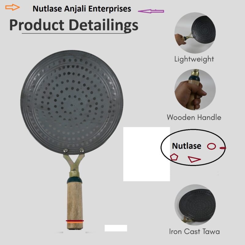 Nutlase Iron Tawa for Roti, Chapati, and Dosa - Manually Hammered Cast Iron Tawa with Smooth Handle, Durable and Versatile Iron Roti Tawa, Ideal Tava for Cooking Roti, Chapati, Tava (9.1 inch) - Image 3