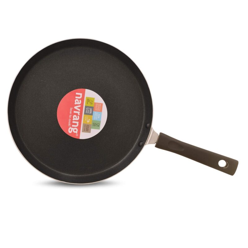 NAVRANG Cookware Aluminium Dosa Tawa 27.5cm | Non-Stick Tava with Soft Touch Handle | Non Induction - Red - Image 3