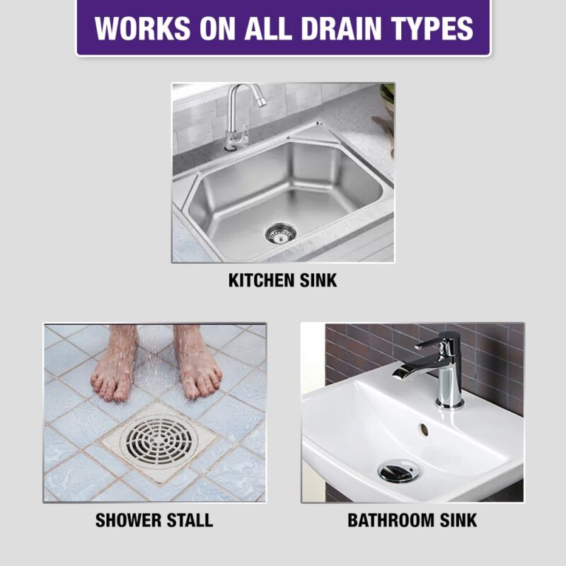 Harpic DrainXpert Drain Cleaning Powder (50g x 8) | Removes Blockages in Pipes, Sinks & Septic Tanks| Works within 30 minutes | Melts Grease & Dissolves Hair (Pack of 2) - Image 2