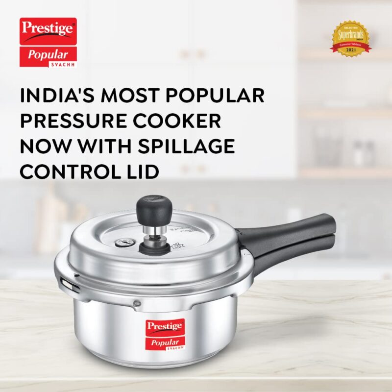 Prestige 2L Popular Svachh Aluminium Outer Lid Pressure Cooker|Ideal for 2-3 Persons|Deep lid for Spillage Control|5 Years Warranty - Image 3