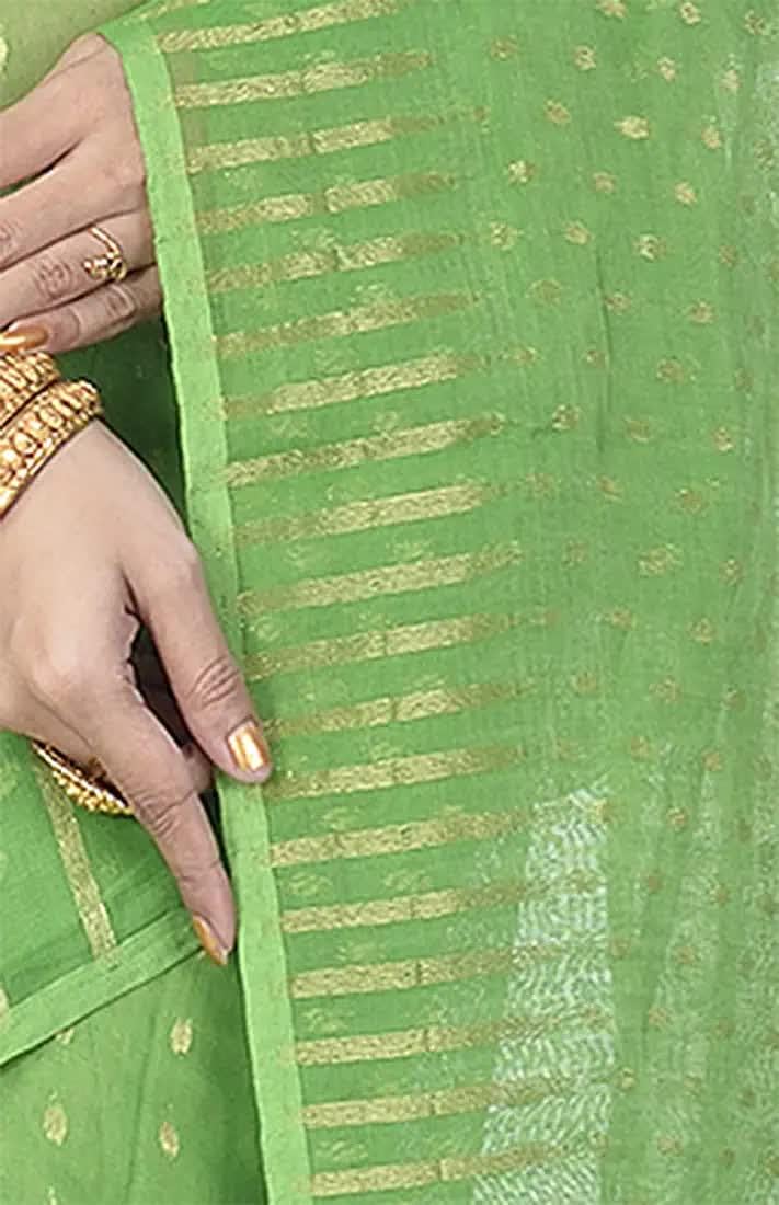 Piyari Fashion Womens Self Design Bollywood Cotton Silk Jamdani Saree Without Blouse Piece (Green) - Image 2