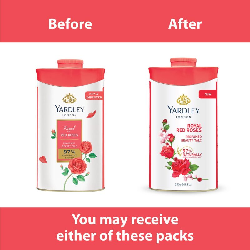 4x Yardley London Royal Red Roses Perfumed Talc| Fragrant Beauty Talc for Women| Smooth Texture| 250g - Pack of 4 - Image 6