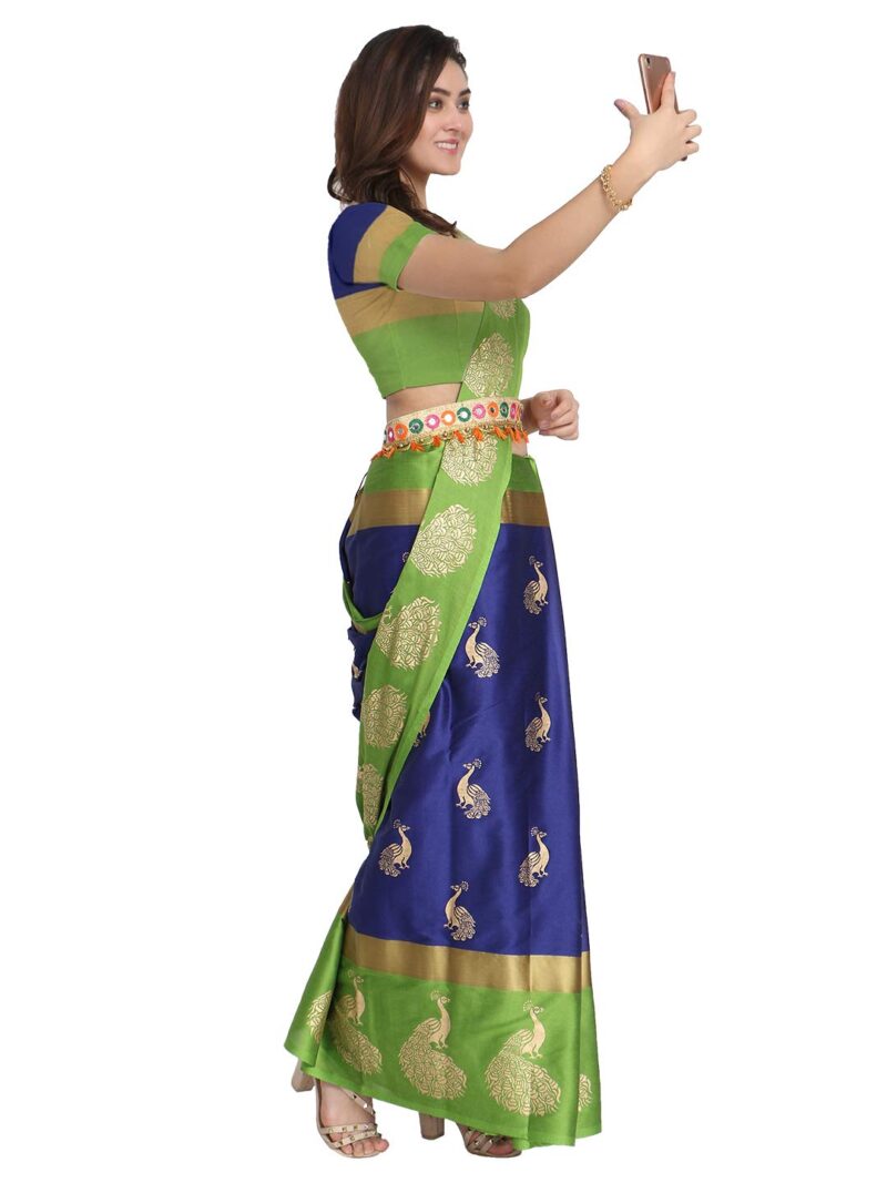 Leriya Fashion Women's Soft Cotton Silk Foli Work (jari Work) Saree with Belt(Free Size) (Blue) - Image 4