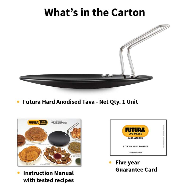 Hawkins Futura 28 cm Tava, Hard Anodised Tawa with Stainless Steel Handle, Black (AT28) - Image 2