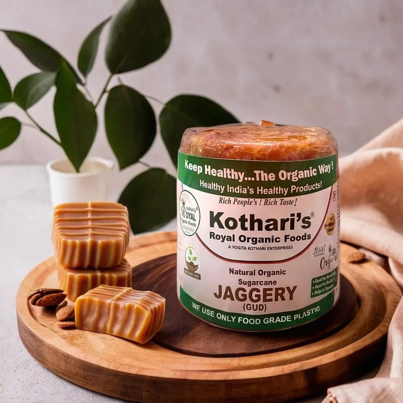 Kothari's Royal Organic Foods Jaggery 900 Gm (Sugarcane Jaggery Block/Gud/Gur/Gud Bhelli/Vellam/Sharkara Bellam/Nattu/Jaggey/Pure/Natural/No Preserveties)