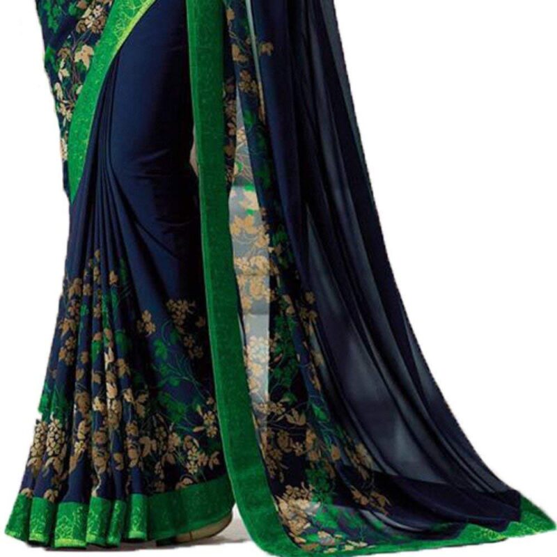 Rajeshwar Fashion Women's Georgette Saree Printed Saree With Blouse Piece (NEW,A15 Blue Green) - Image 3