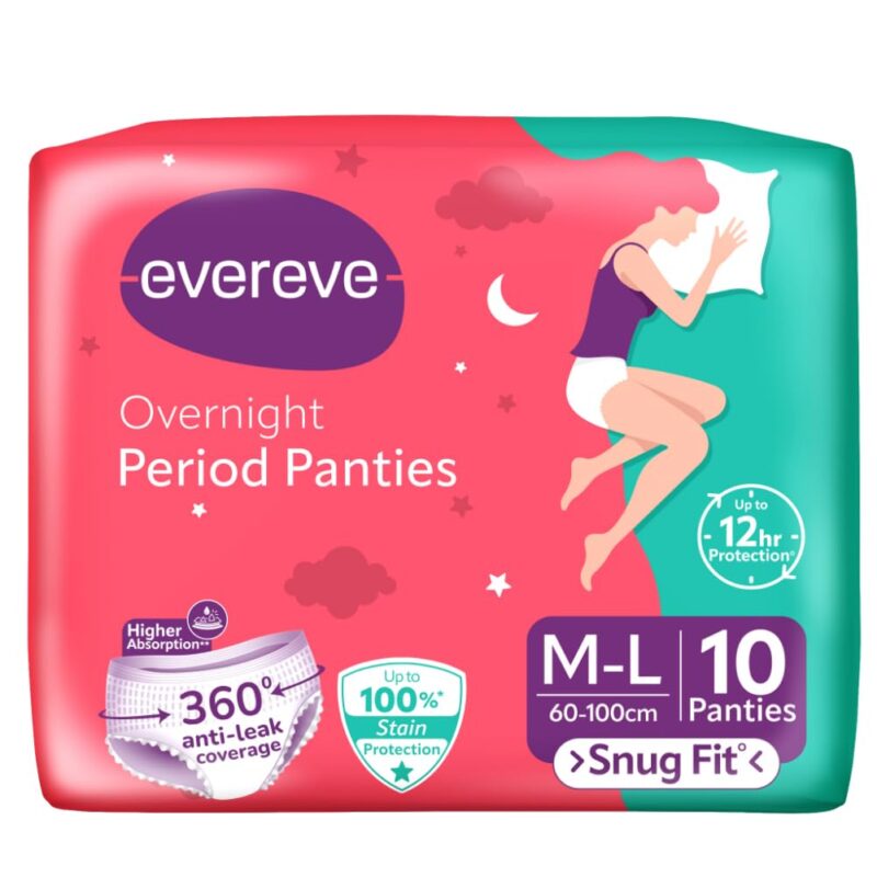 Evereve Ultra Absorbent Disposable Period Panties, M-L, 10's Pack, 0% Leaks, Sanitary Protection For Women & Girls, Maternity Delivery Pads, 360 Degree Protection, Postpartum & Overnight Use, Heavy Flow