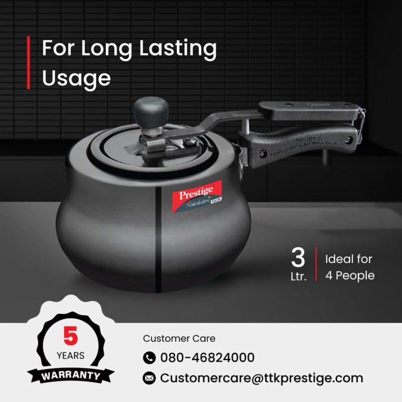 Prestige 3 Litres Nakshatra Plus Svachh Induction Base Inner Lid Hard Anodized Pressure Cooker | Black | Deep lid Spillage Control | Handi | Anti-Bulge Base | Sturdy Handle - Image 2