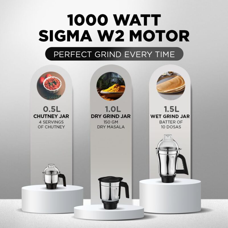 Preethi Titan Mixer Grinder for Kitchen | 3 Jars 1000W Mixie| Black (MG-283) - Image 4