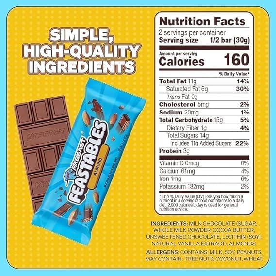 Mr.Beast Feastables Almond – Nutty, Rich, and Full of Flavor in Every Bite! (60gm, Imported) - Image 6