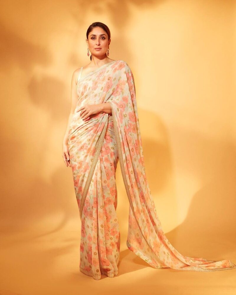 Sidhidata Women's Georgette Floral Printed Saree With Unstitched Blouse Piece (Kareena Flower_Cream_Free Size) - Image 2