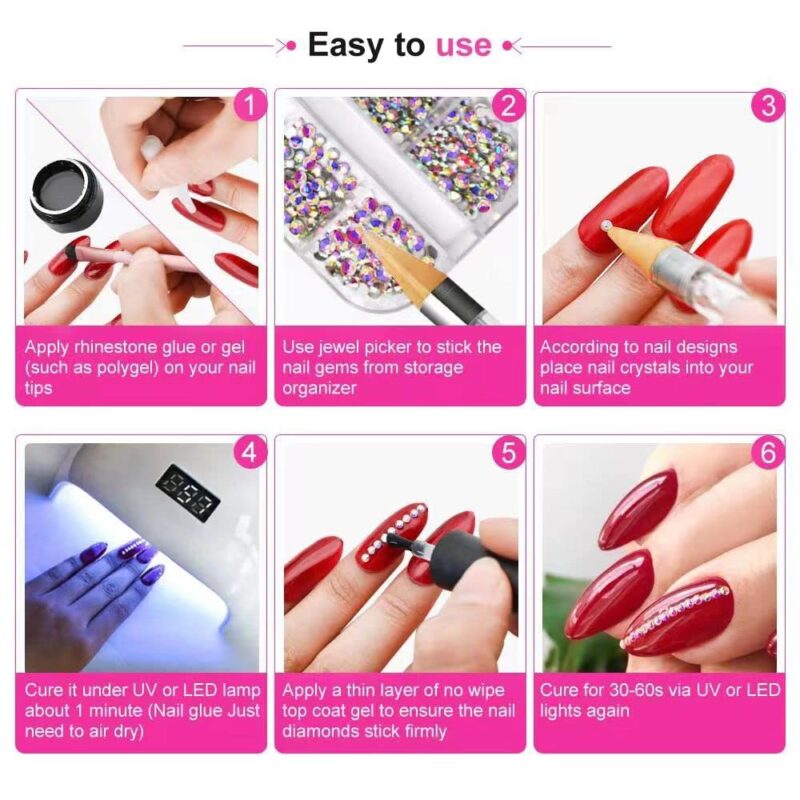 Sichumaria 12 Colors Rhinestones Gems AB Nail Art Rhinestones Decorations for DIY Nail Art Crafts Nail Gems Stones Crystals with Rhinestone, 1 pcs Rhinestone Picker Dotting Pen and 1Tweezer(1 Set ) - Image 4