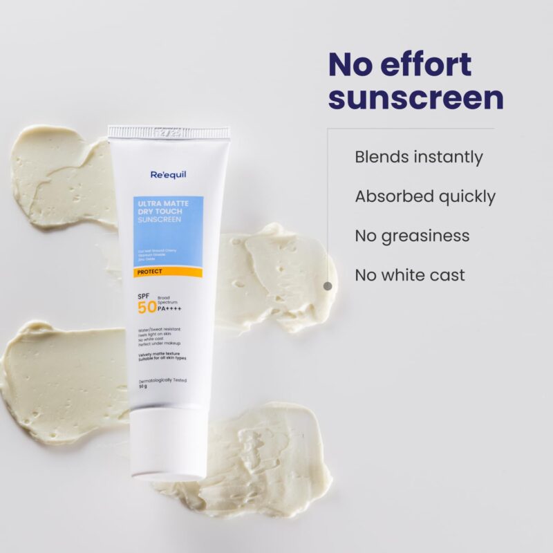 RE' EQUIL Ultra Matte Dry Touch Sunscreen | Matte Finish Sunscreen For All Skin Types | Water & Sweat Resistant With Spf 50 Pa++++ | No White Cast, Non-Greasy & Non-Comedogenic Sunscreen | 50G - Image 8