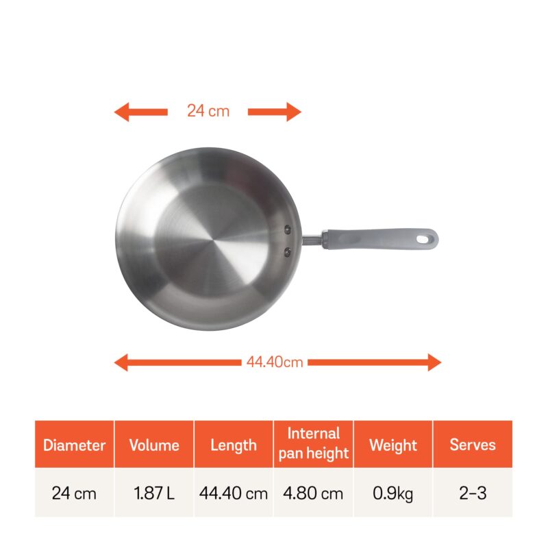 Meyer Trivantage Nickel Free Stainless Steel Triply Frypan | Steel Pan for Cooking | Fry pan Tri ply with Heavy Bottom | Frying Pan Small | Gas and Induction Base, 20cm/ 1.08 Litre, Silver - Image 2