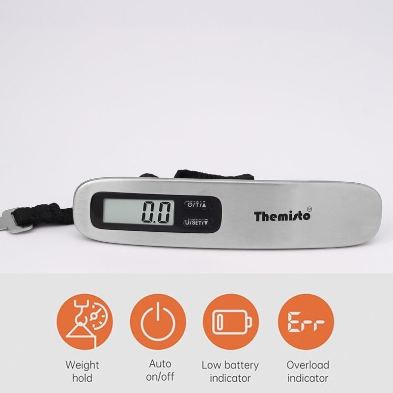 Themisto TH-WS10 Digital Luggage Scale with Target Value Setting (50kg), Silver - Image 4