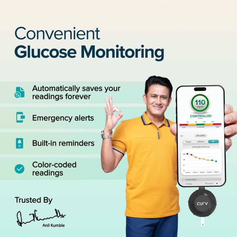 BeatO CURV Sugar Test Machine | FREE 50 Strips & 50 Lancets (Type-C USB Connector) | Simple & accurate testing of Blood sugar levels at home |Smartphone Connected Glucometer Machine | Android only | ISO Certified: Made in India - Image 6