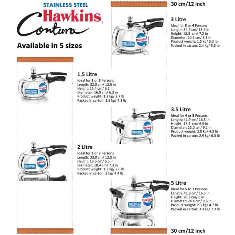 Hawkins 2 Litre Contura Pressure Cooker, Stainless Steel Inner Lid Cooker, Handi Cooker, Induction Cooker, Small Cooker, Silver (SSC20) - Image 2