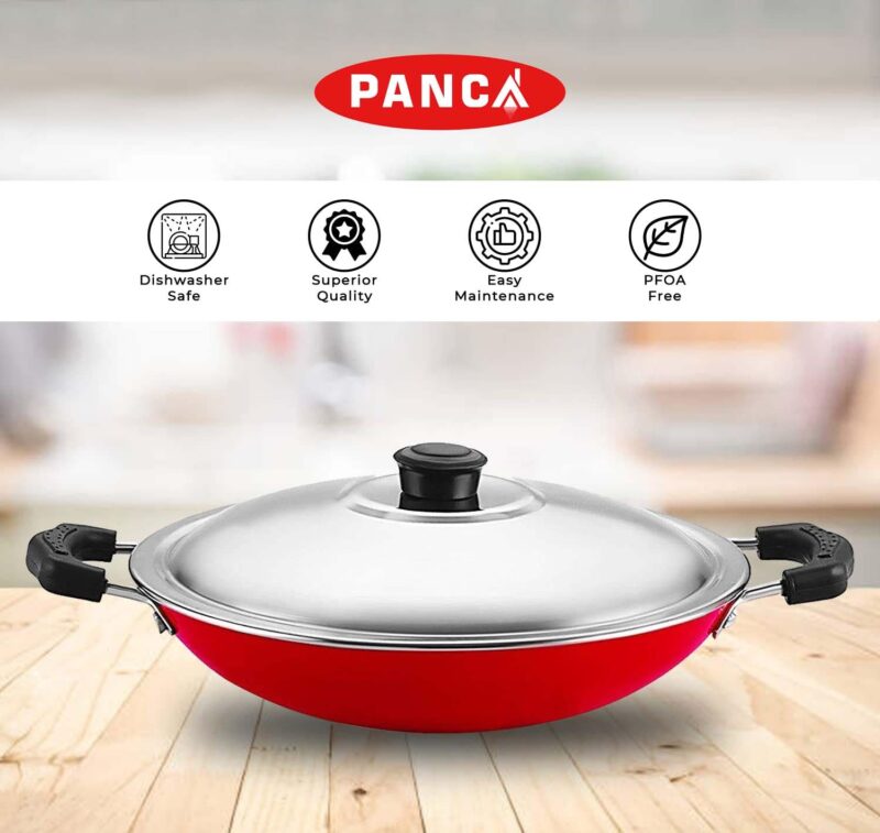 PANCA Non-Stick Aluminium Appachatti with Stainless Steel lid, 2.6mm, Red/Black, 23cm, Gas Compatible, Product Type, Has Nonstick Coating - Image 5
