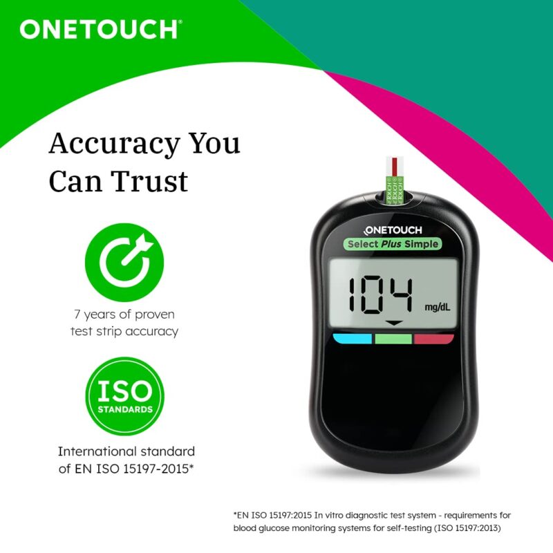 OneTouch Select Plus Simple glucometer machine with 50 Test Strips | Simple & accurate testing of Blood sugar levels at home | Global Iconic Brand | Includes 10 Sterile Lancets + 1 Lancing device - Image 5